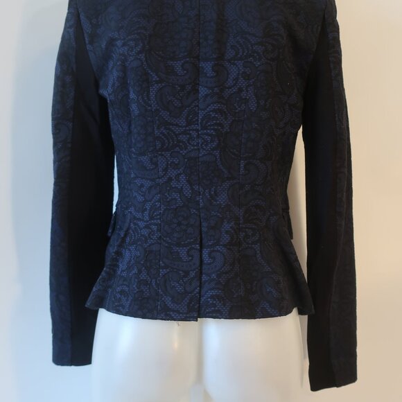 Womens BCBGMaxazria Philipe Dark Navy Black Lace Jacquard Jacket Blazer S - Picture 9 of 10
